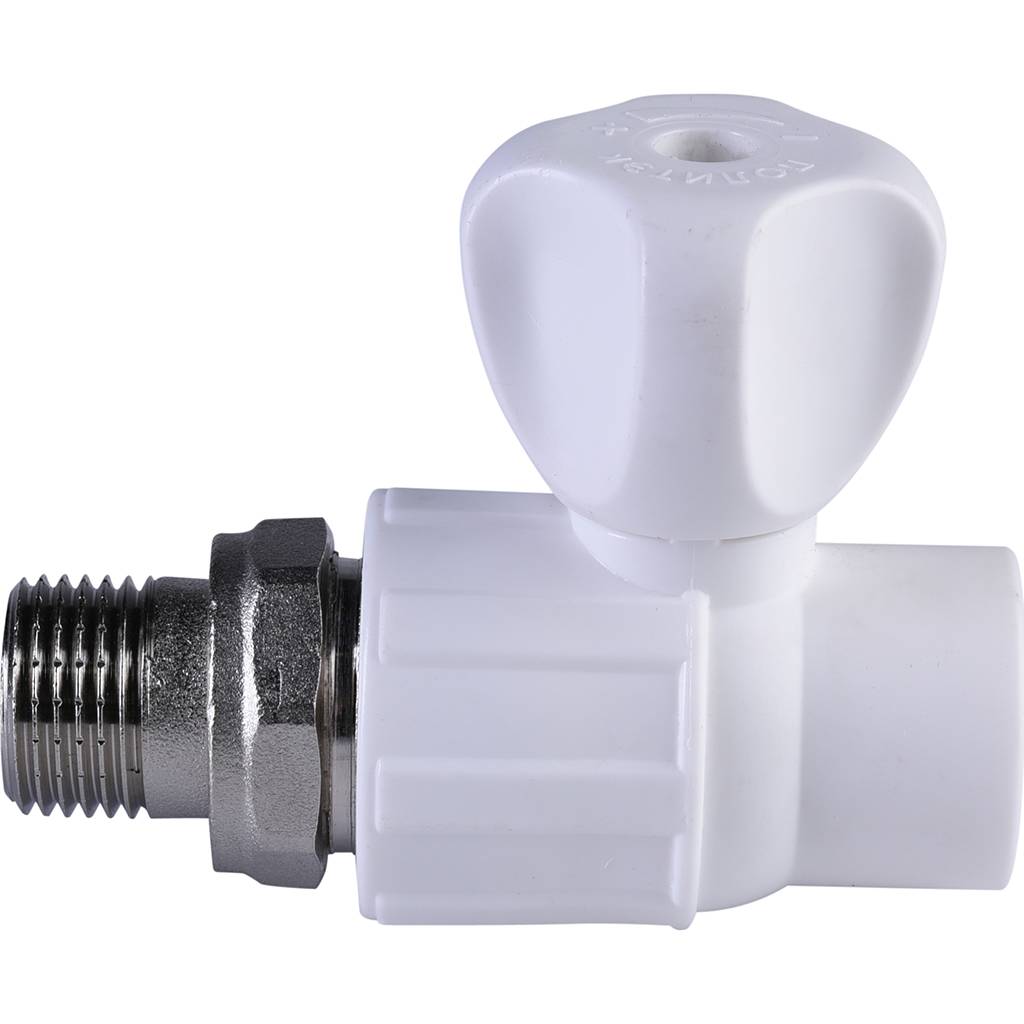 Кран шаровой для радиатора Политэк 20х1/2 прямой для полипропиленовых труб под сварку (цвет белый), 9910012012