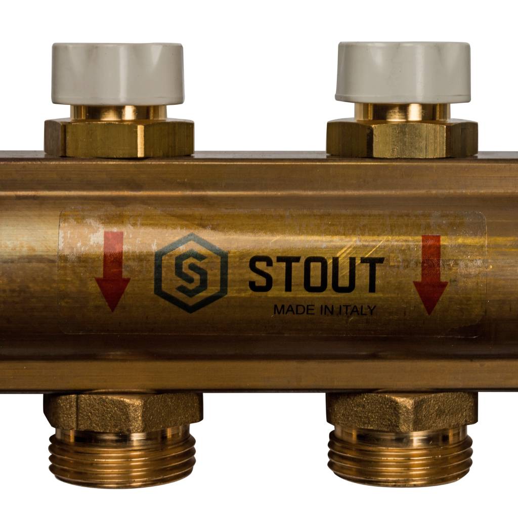Распределительный коллектор из латуни без расходомеров STOUT 6 выходов, SMB 0468 000006
