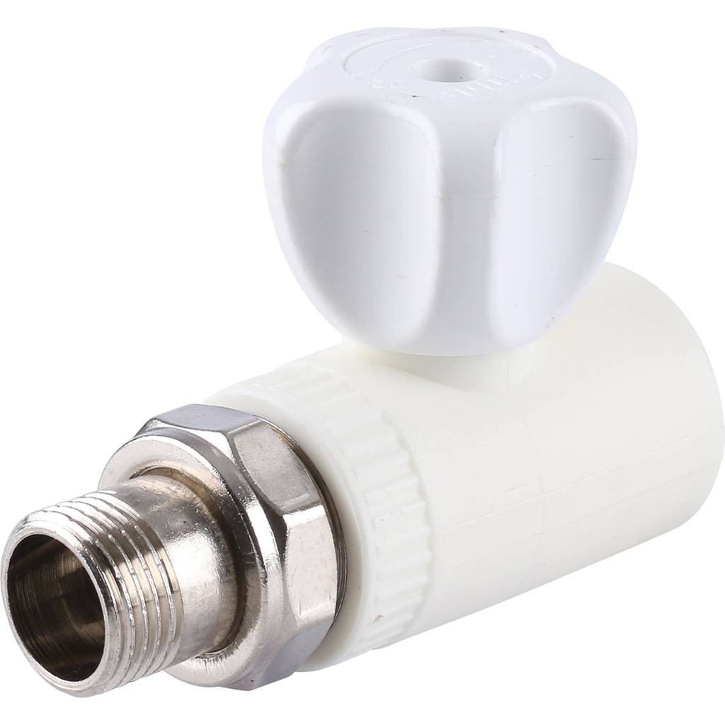 Кран шаровой Kalde разборный прямой с накидной гайкой 25x 1/2 для полипропиленовых труб под сварку (цвет белый)