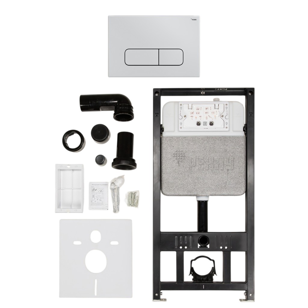 Комплект инсталляции РЕХАУ NOVAFLOW с панелью смыва NOVA ELLIPSE 001 с овальными клавишами, пластик, белый, глянцевый, 19101081001