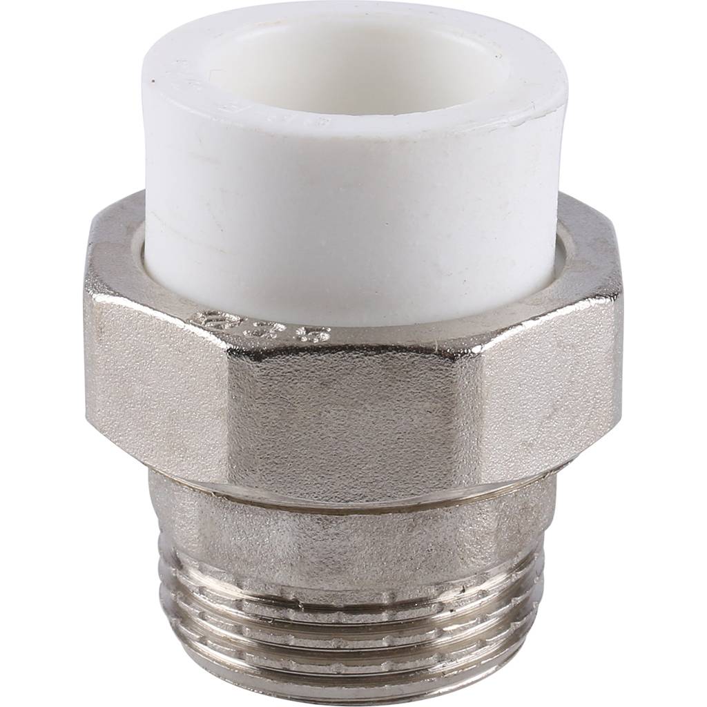 Муфта разъемная Kalde с наружной резьбой 25x1 для полипропиленовых труб под сварку (цвет белый)