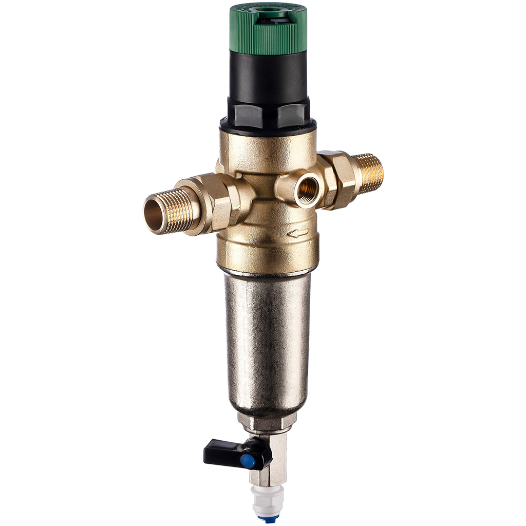 Фильтр самопромывной Гейзер-Бастион 7508155201 1/2 для горячей воды, с регулятором давления, d52,5, 32682