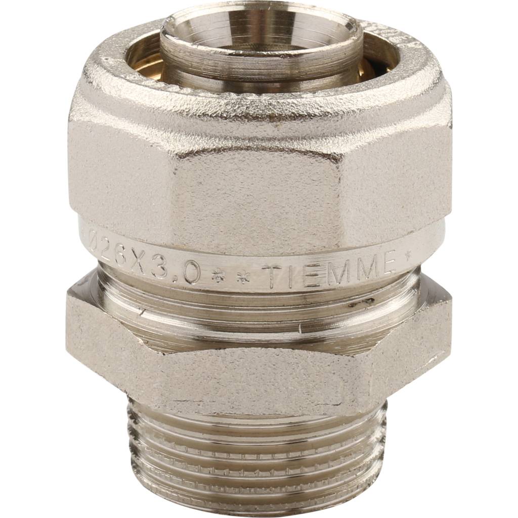 Муфта TIEMME с наружной резьбой (26х3.0х3/4) для металлопластиковых труб винтовой, 1600010