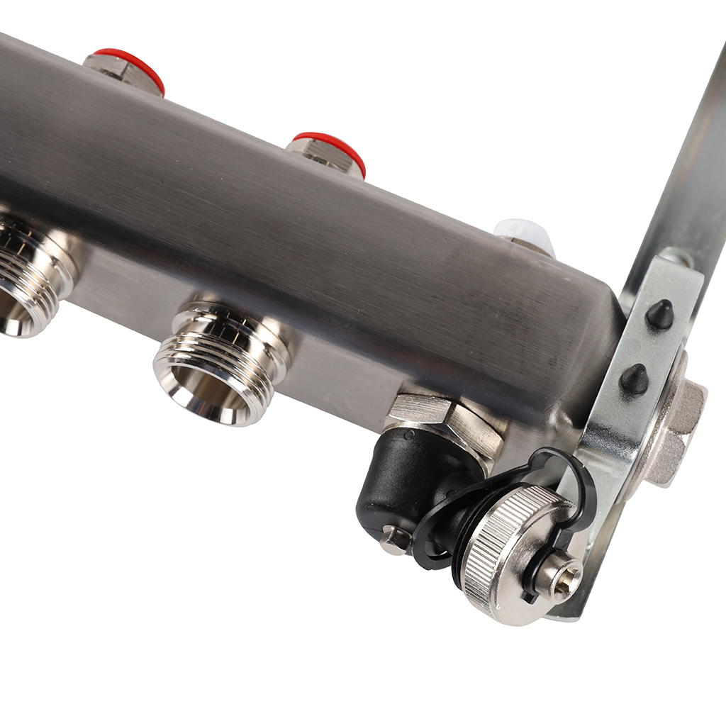 Коллектор из нержавеющей стали без расходомеров ROMMER, с клапаном вып. воздуха и сливом 11 выходов