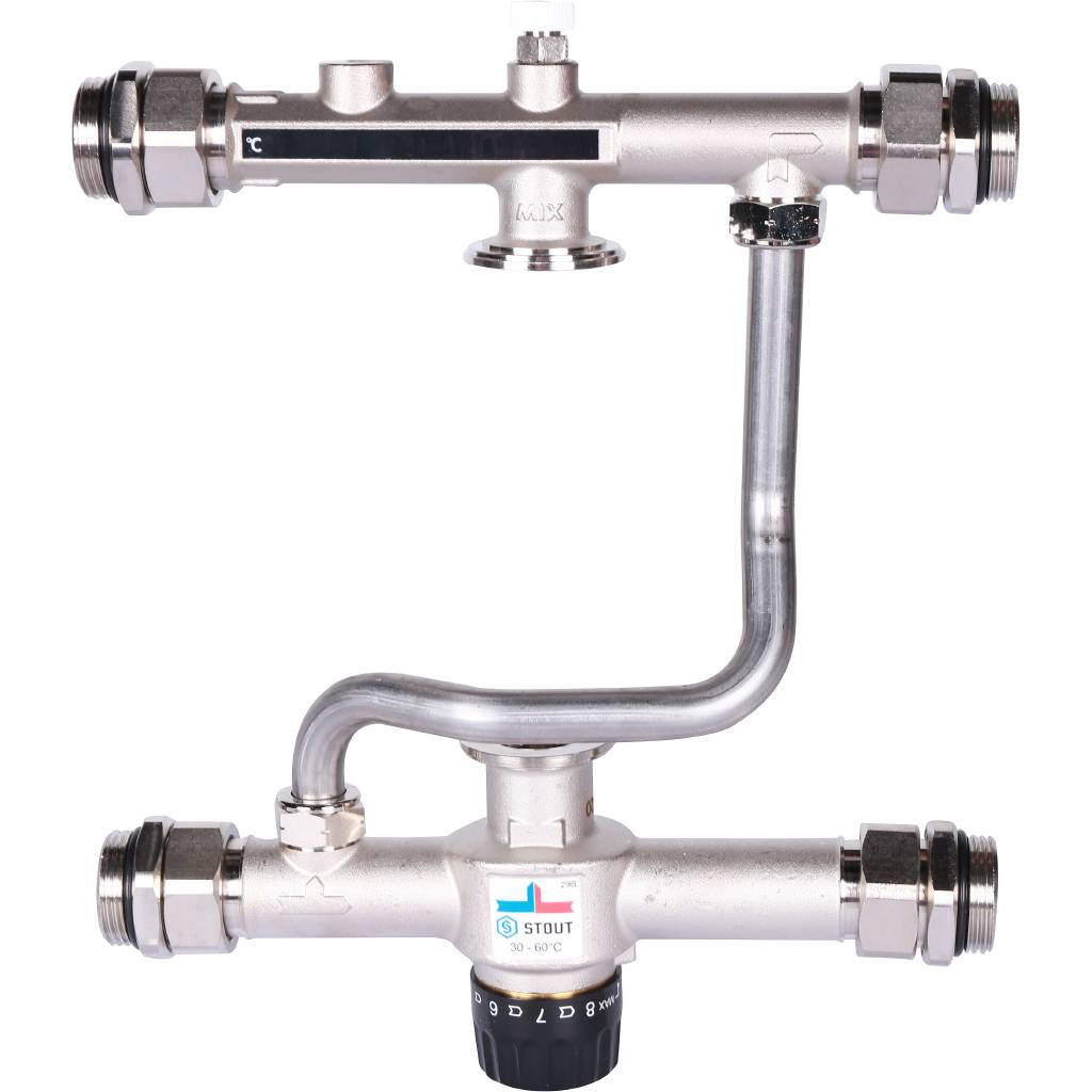 Насосно-смесительный узел STOUT с термостатическим клапаном 30-60°C, без насоса, SDG-0120-007000