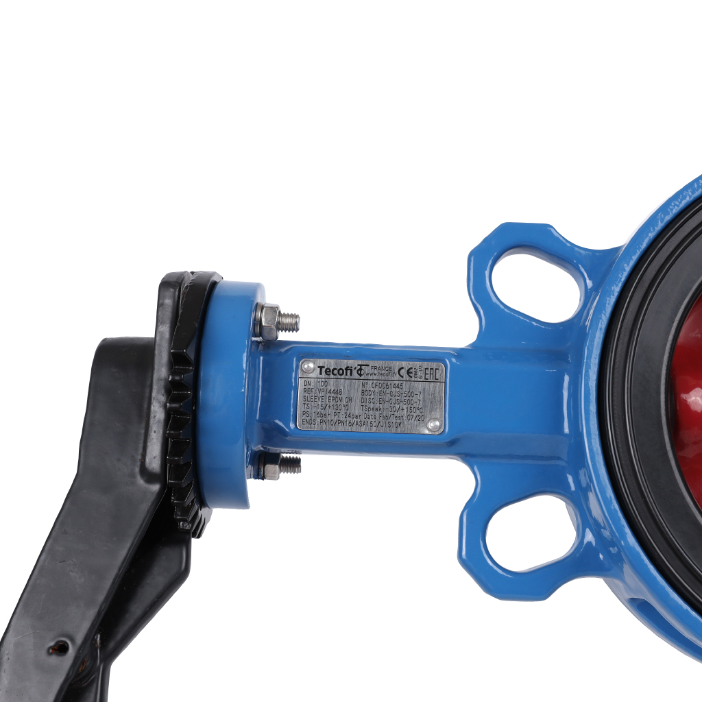 Затвор поворотно-дисковый Tecofi VPI4448 DN 100 PN 16 межфланцевый с ручкой из чугуна EPDM