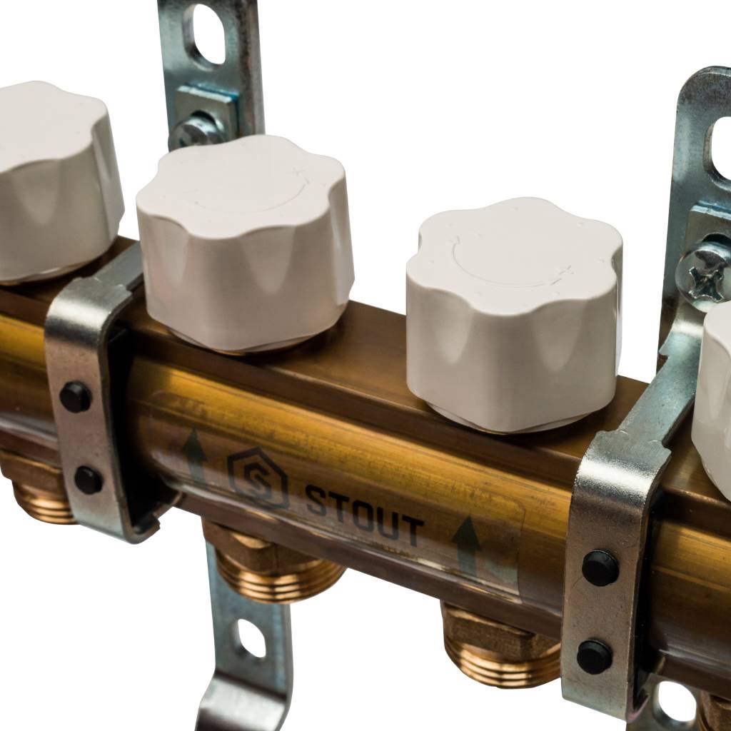 Распределительный коллектор из латуни без расходомеров STOUT 4 выхода, SMB 0468 000004