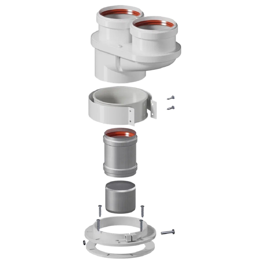 Адаптер моноблочный универсальный традиционный ROMMER переход на двухтрубную систему D80/80 (Литой) (кроме Immergas и Navien Deluxe 75/100), RCA-8080-250002