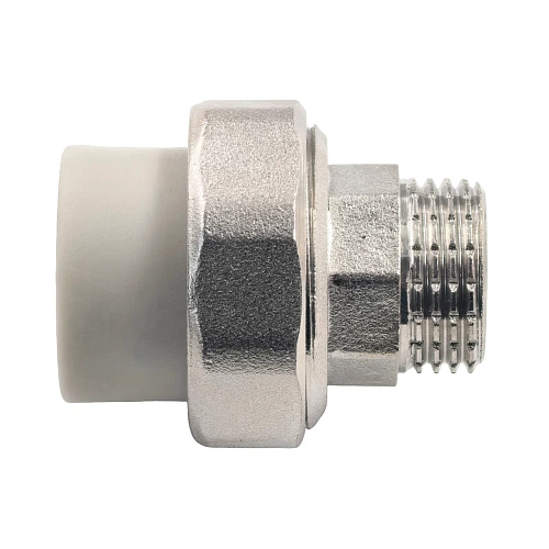 Муфта комбинированная разъемная (Американка) PPR наружная резьба 20х 1/2,  серый, RTP