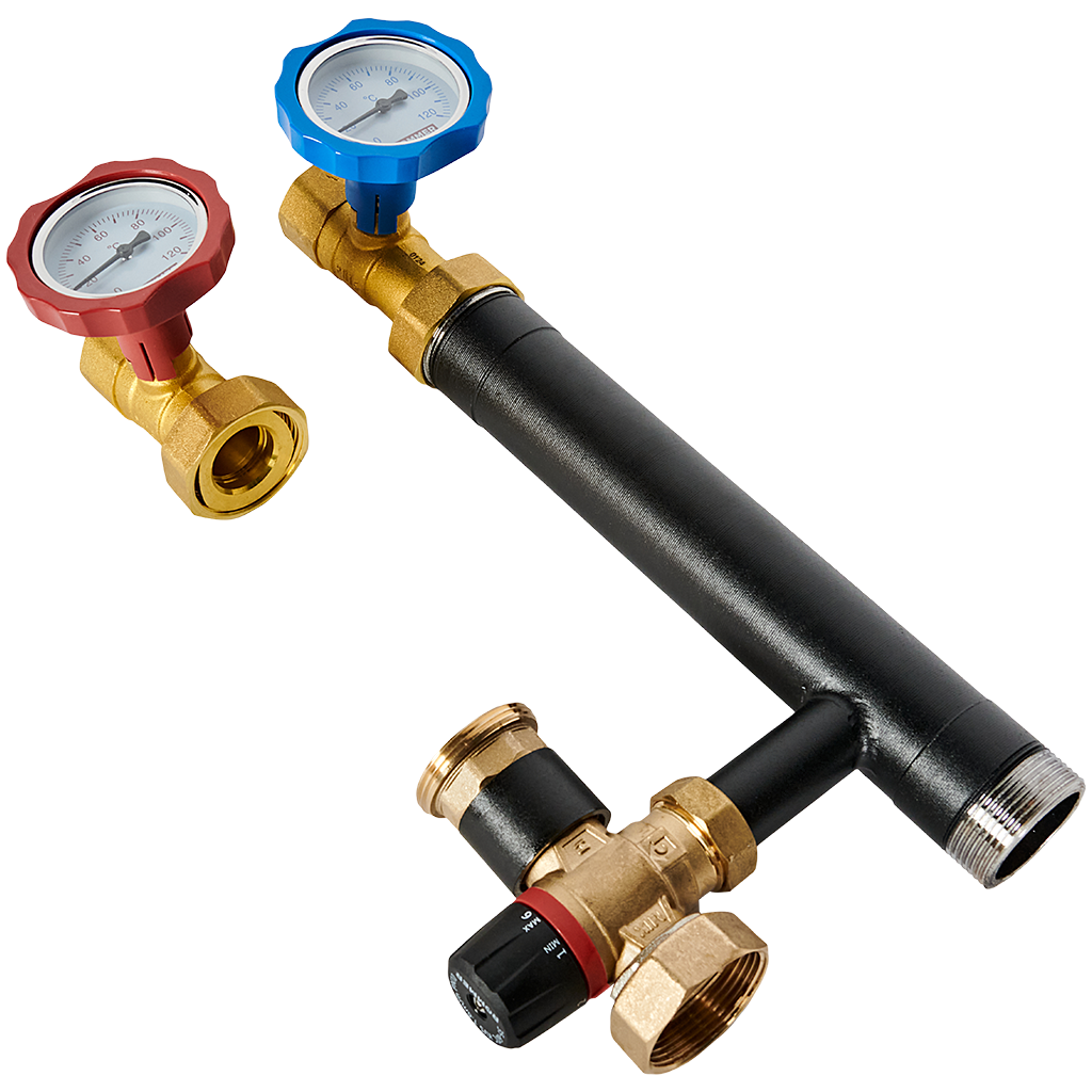 Насосная группа ROMMER с термостатическим смесительным клапаном (35-60°С) 1  без насоса RDG-0002-012503