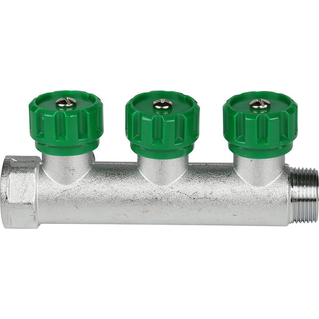 Коллектор распределительный FAR 3/4 , проходной, хромированный, 3 отвода 1/2  ЕК