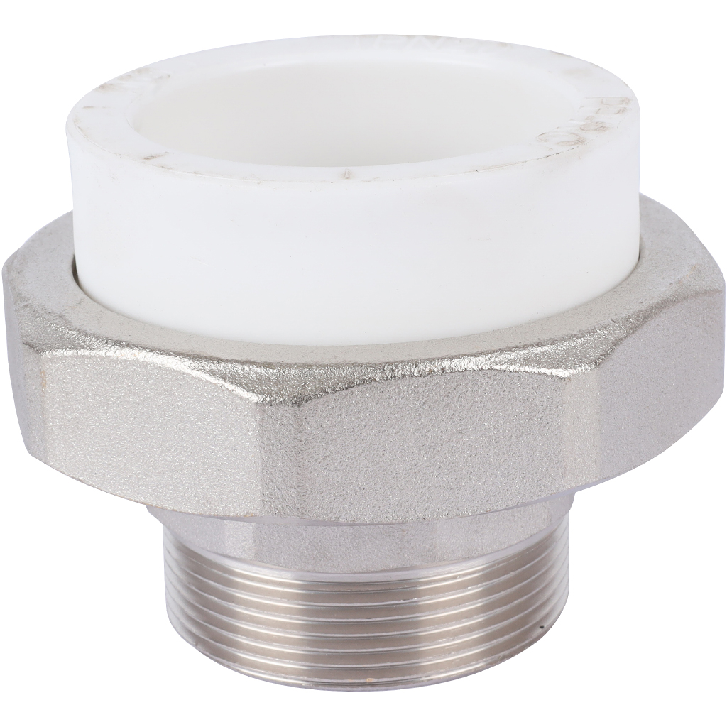 Муфта разъемная Политэк 63х2 с наружной резьбой для полипропиленовых труб под сварку (цвет белый)