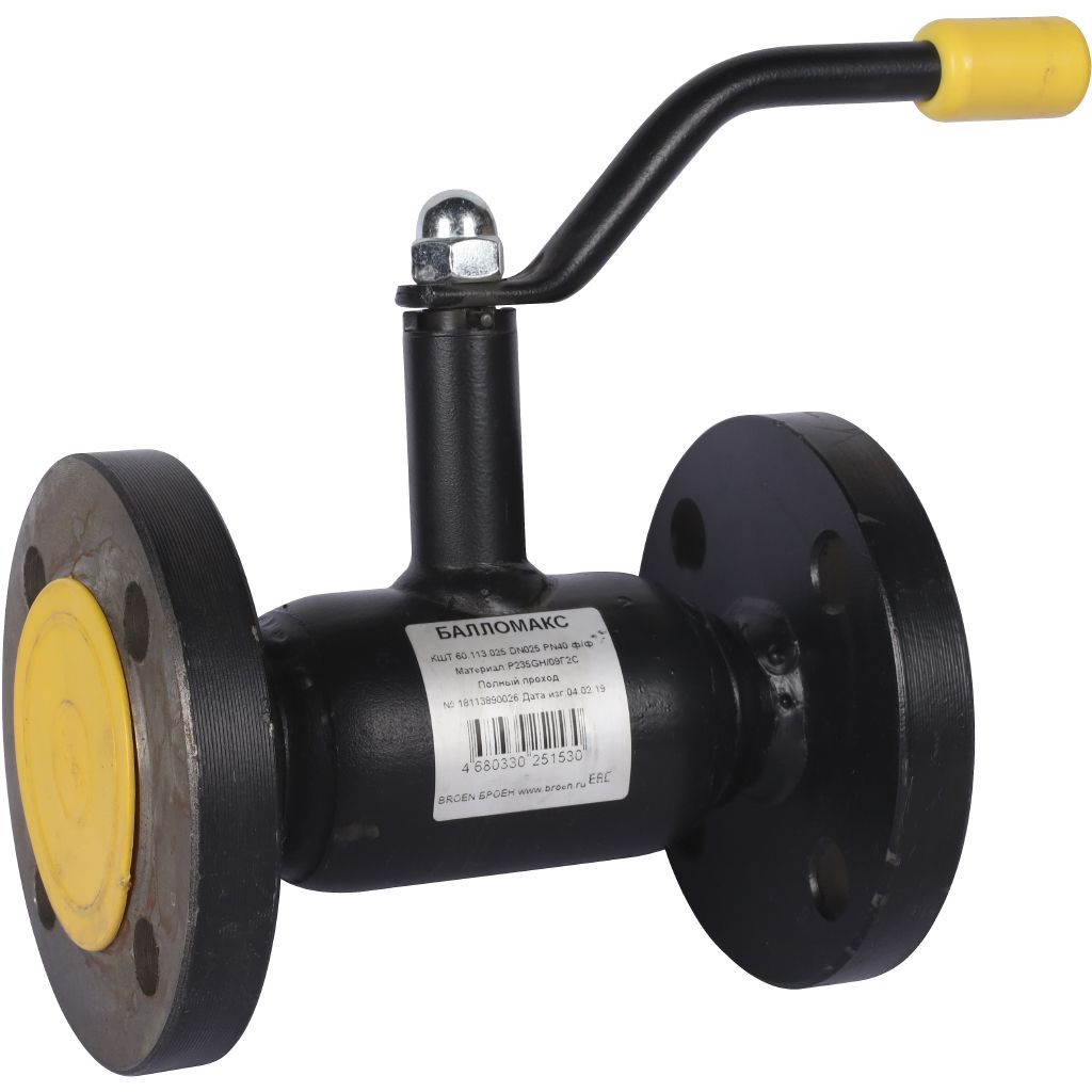Кран шаровой стальной БРОЕН Балломакс ф/ф DN 025 PN 40 для теплоснабжения полный проход с рукояткой, 585526