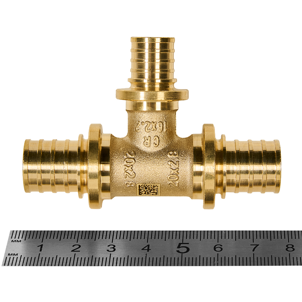 Тройник РЕХАУ с уменьшенным боковым проходом 20-16-20 MX для труб из сшитого полиэтилена аксиальный, 11080611001