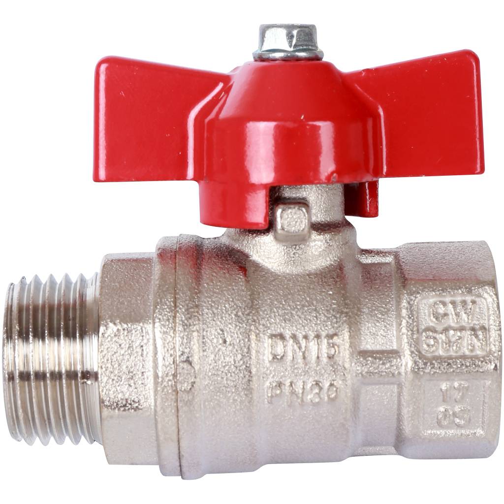 Кран шаровой стандартнопроходной STOUT ВР/НР, ручка бабочка 1/2 (красная ручка), SVB-1014-000015