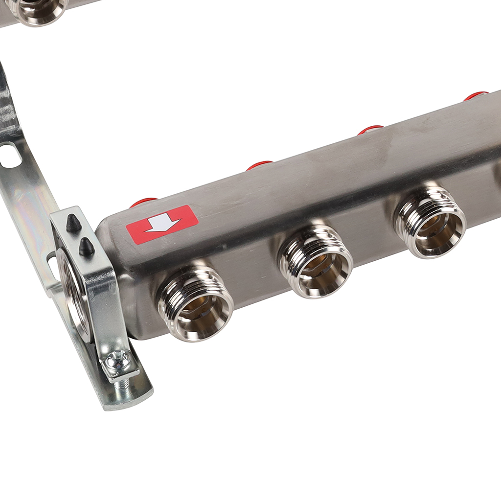 Коллектор из нержавеющей стали без расходомеров ROMMER, с клапаном вып. воздуха и сливом 11 выходов, RMS-3201-000011