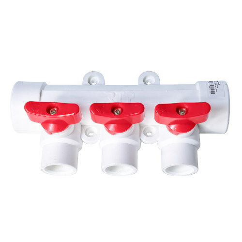Коллектор с шаровым краном красный PPR 32х20/3,  белый, RTP
