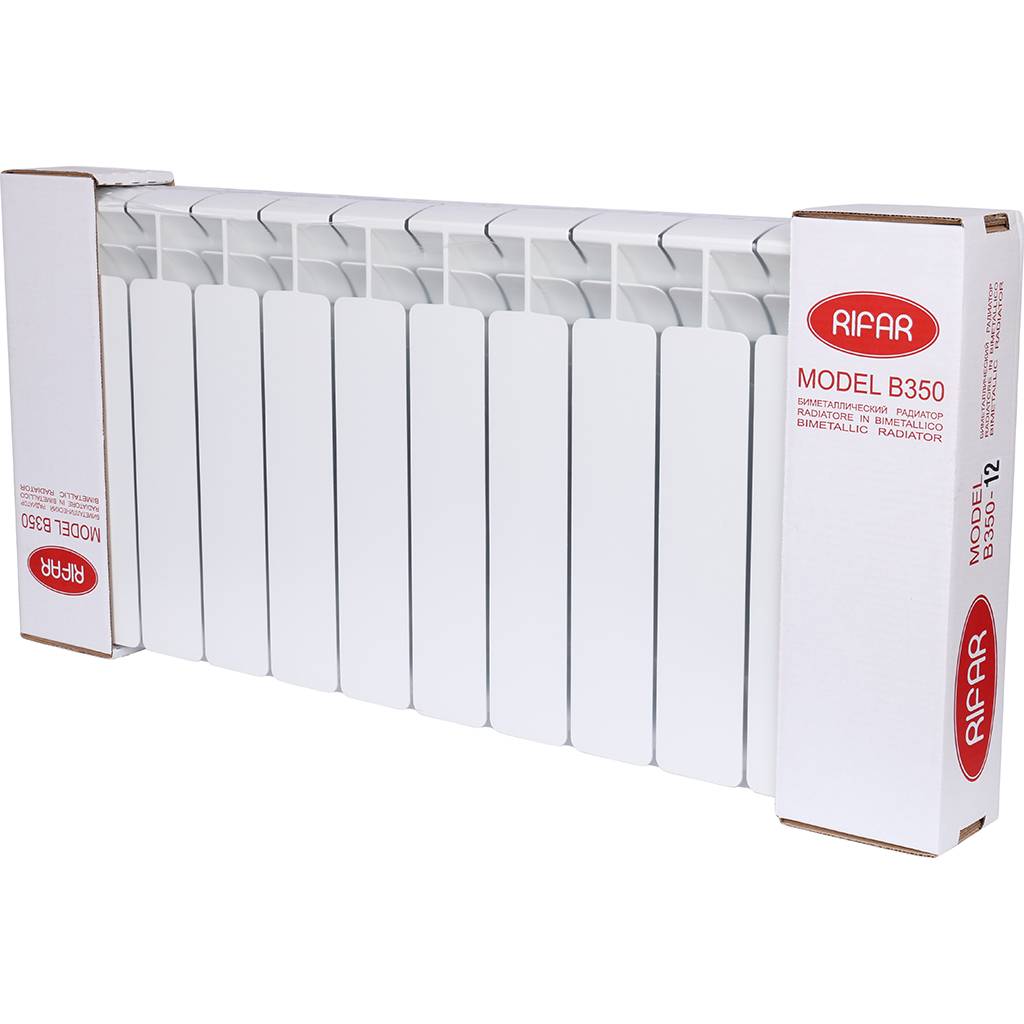 Радиатор биметаллический RIFAR BASE 350 12 секций боковое подключение (белый RAL 9016), 1RB35-12