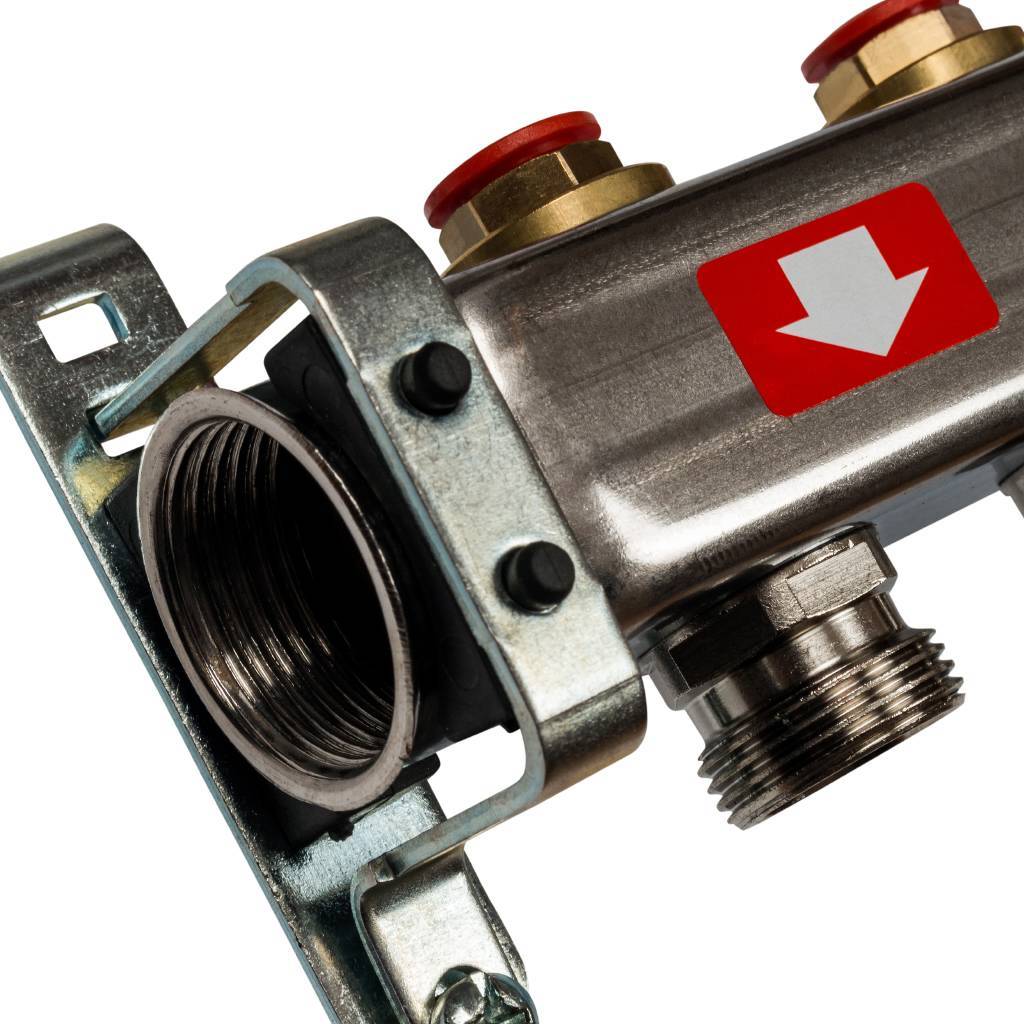 Коллектор из нержавеющей стали без расходомеров, с клапаном вып. воздуха и сливом STOUT 5 выходов, SMS-0932-000005