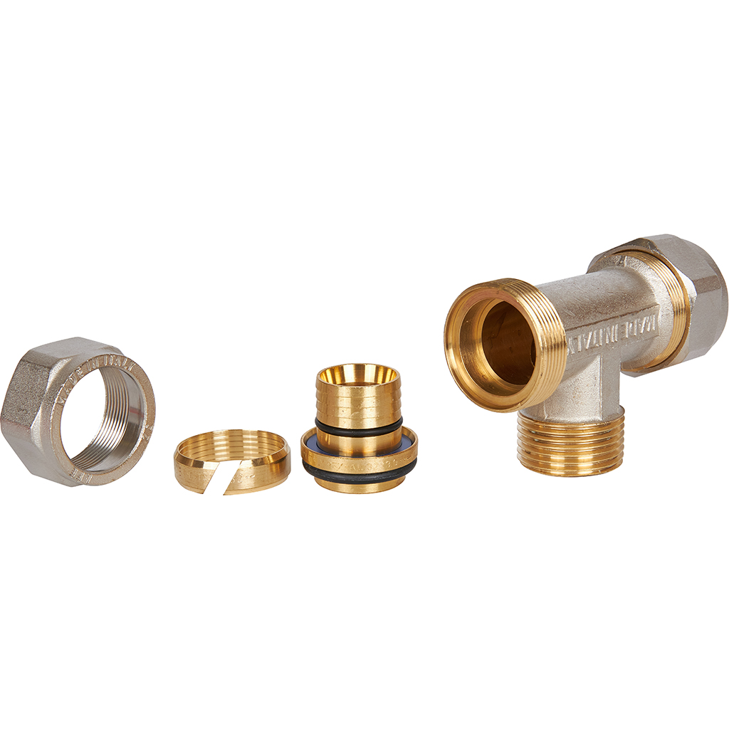 Тройник-переходник STOUT с наружной резьбой 1 x32 для металлопластиковых труб винтовой, SFS-0011-000132