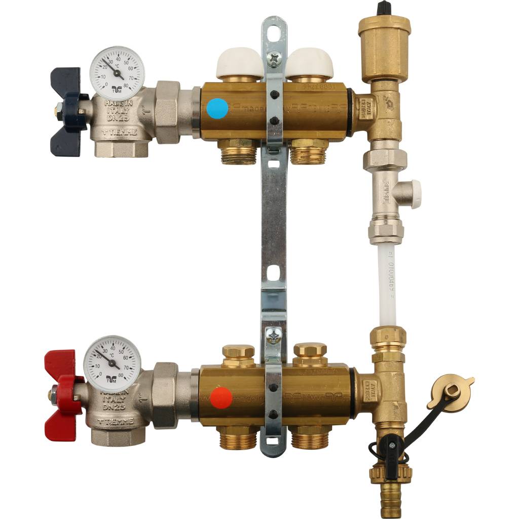 Коллекторная группа c регулировочными и термостатическими вентилями TIEMME 1 x3/4 ЕК 2 выхода, 3870160(3885G060502BY)