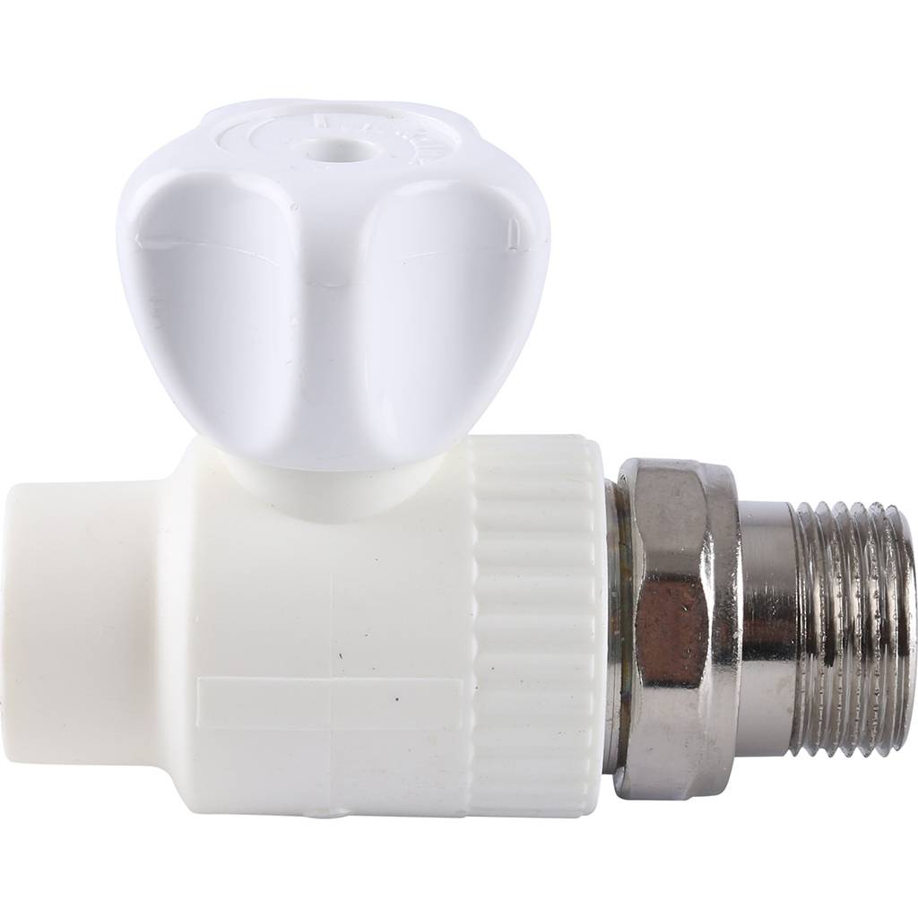 Кран шаровой Kalde разборный прямой с накидной гайкой 20x 3/4 для полипропиленовых труб под сварку (цвет белый)