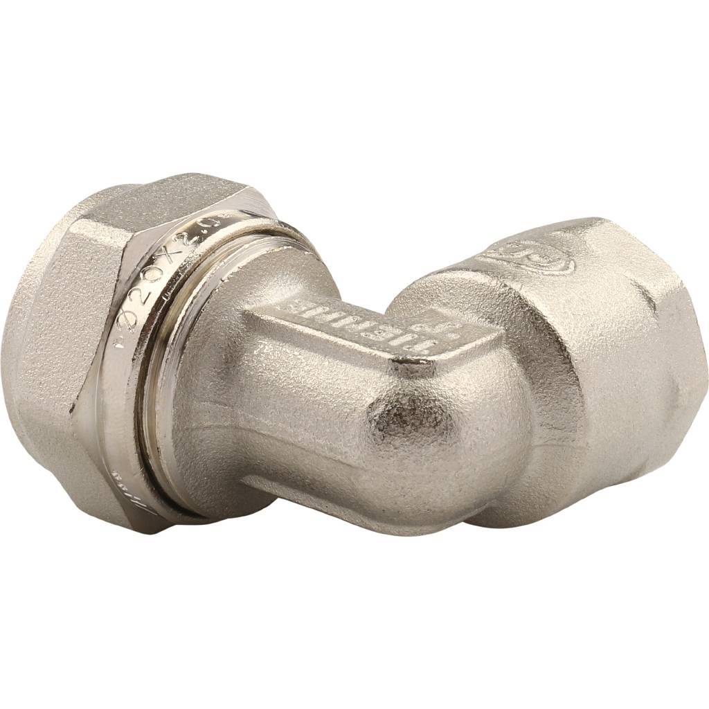 Угольник TIEMME с внутренней резьбой (20х2.0х1/2) для металлопластиковых труб винтовой, 1600026