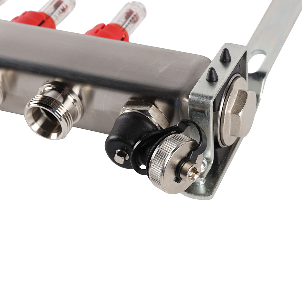 Коллектор из нержавеющей стали с расходомерами ROMMER, с клапаном вып. воздуха и сливом 6 выходов, RMS-1201-000006