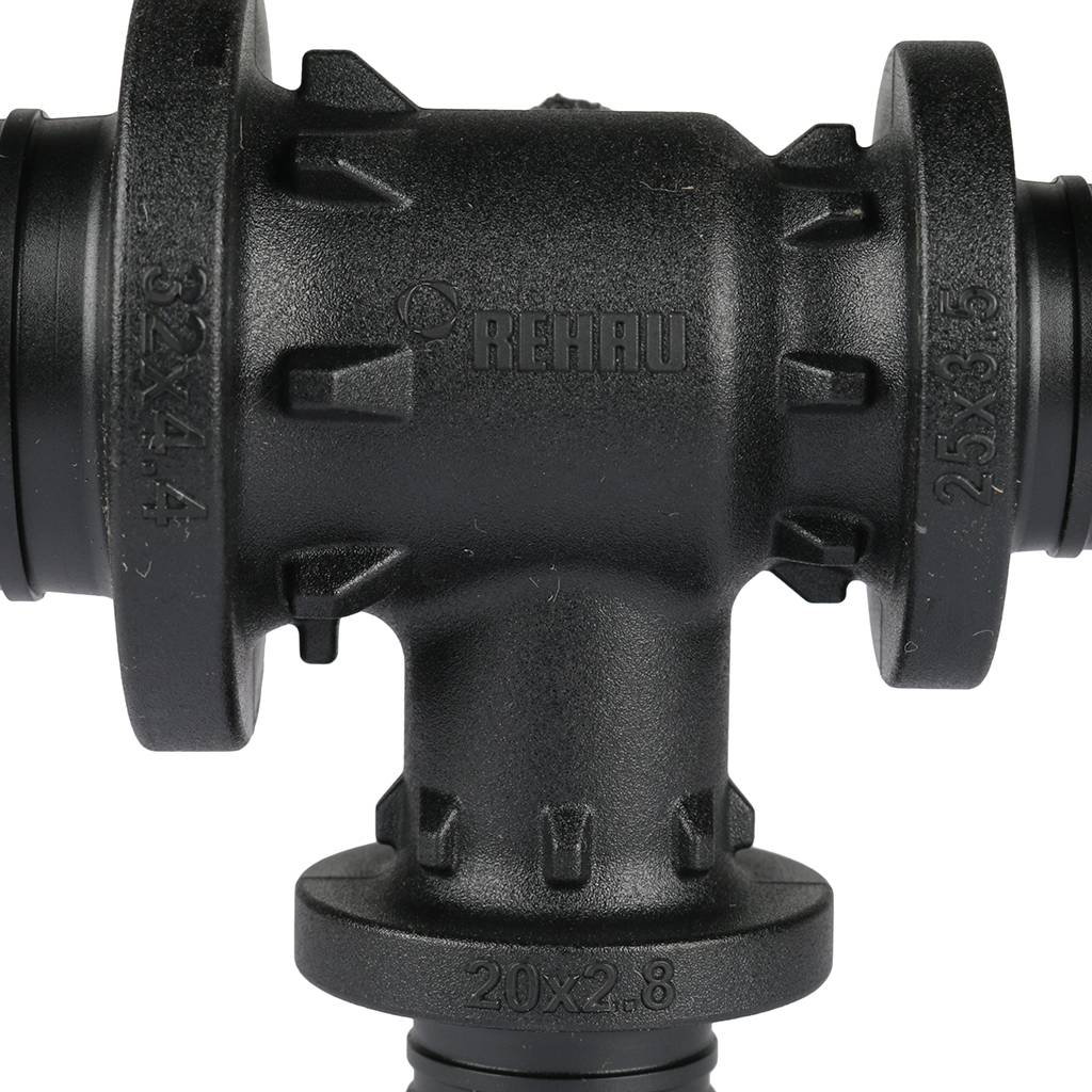 Тройник РЕХАУ RAUTITAN с уменьшенным боковым и торцевым проходом 32-20-25 PX для труб из сшитого полиэтилена аксиальный, 11600871001