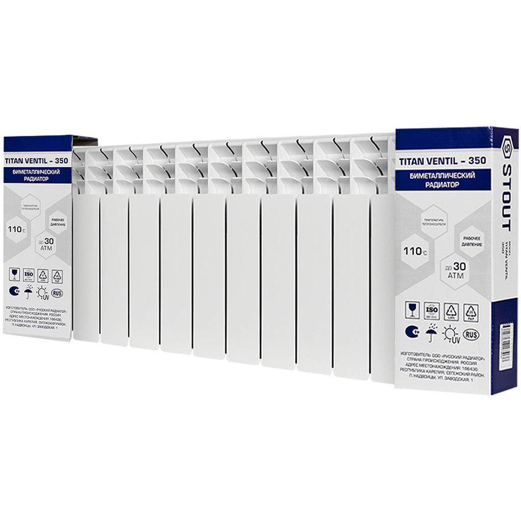 Радиатор биметаллический STOUT TITAN VENTIL 350 12 секций нижнее правое подключение