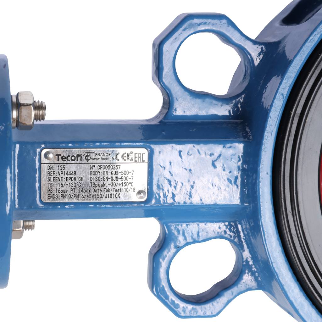 Затвор поворотно-дисковый Tecofi VPI4448 DN 125 PN 16 межфланцевый с ручкой из чугуна EPDM, VPI4448-02EP0125