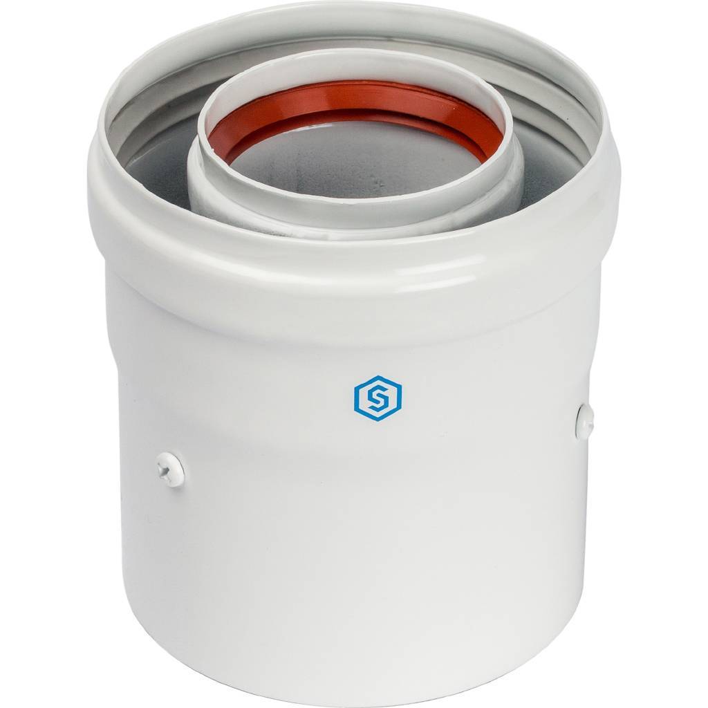 Элемент дымохода STOUT DN60/100 адаптер для котла вертикальный коаксиальный (совместимый с Baxi,Viessmann)(с логотипом), SCA-6010-210100