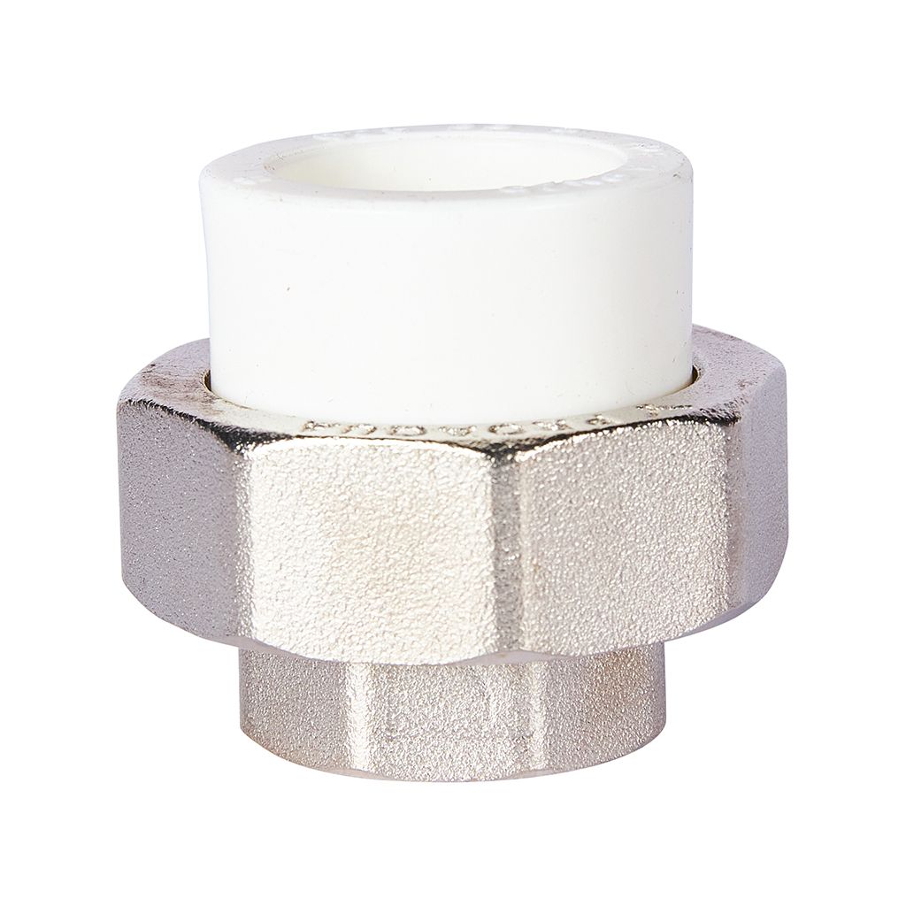Муфта комбинированная Pro Aqua d=25-3/4 PP-R разъемная (американка) УСИЛЕННАЯ ВР Белая