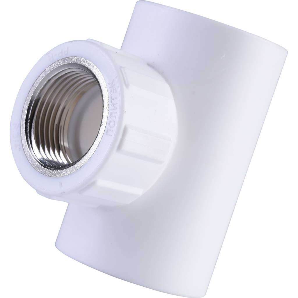 Тройник Политэк 32х3/4 с внутренней резьбой для полипропиленовых труб под сварку (цвет белый)