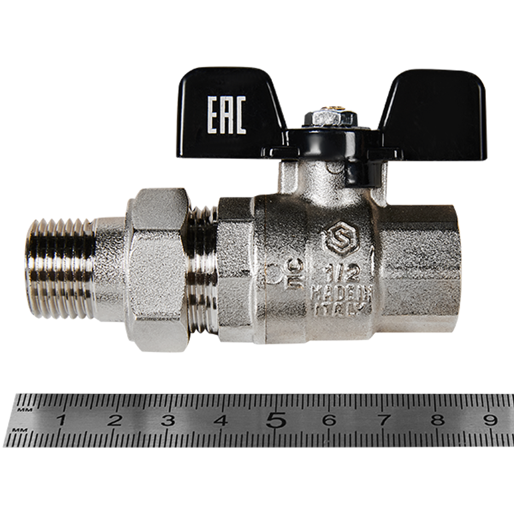 Кран шаровой полнопроходной с американкой STOUT ВР/НР ручка бабочка 1/2