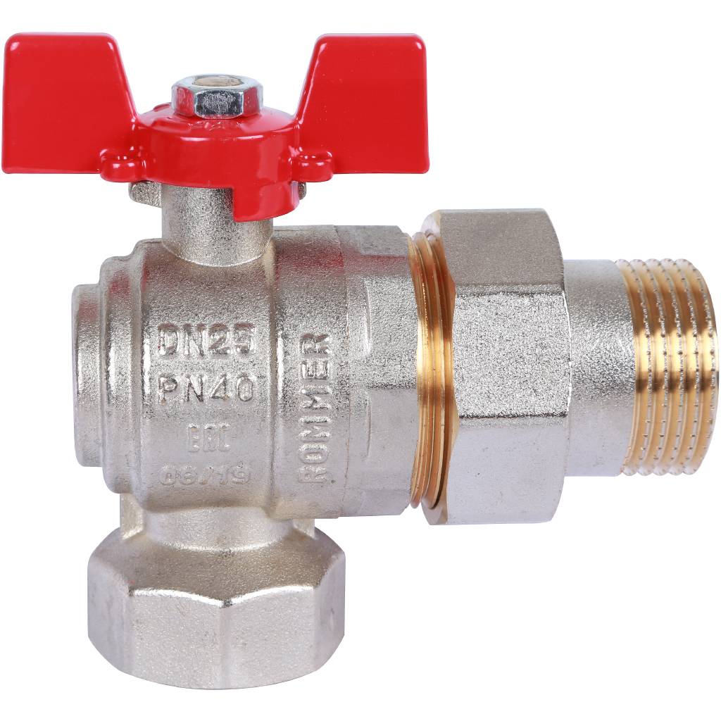 Кран шаровой ROMMER угловой с американкой 1 ВН/НР, ручка бабочка, RBV-0006-0610225