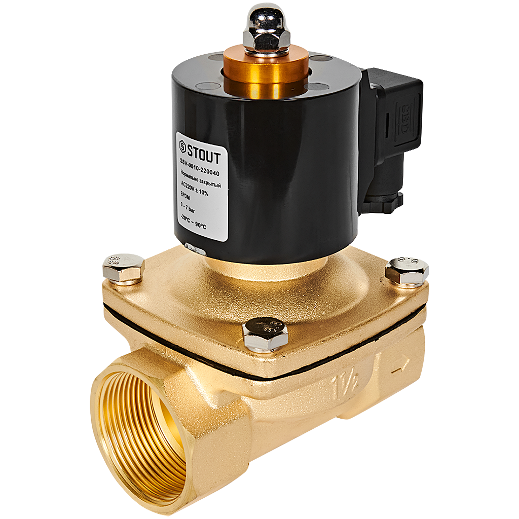 Клапан соленоидный (электромагнитный) STOUT прямого действия НЗ 220В G1 1/2 SSV-0010-220040