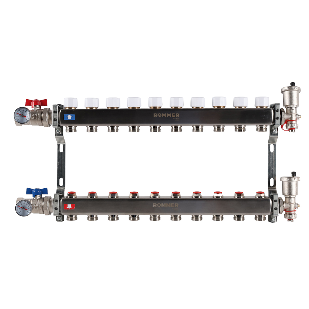 Коллектор из нержавеющей стали в сборе без расходомеров ROMMER 10 выходов