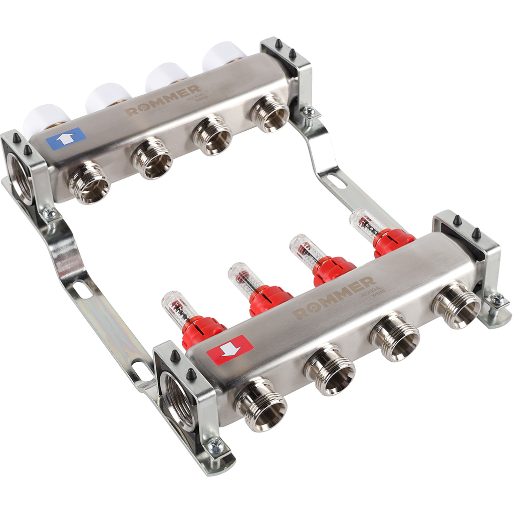 Коллектор из нержавеющей стали с расходомерами ROMMER 4  выхода, RMS-1200-000004