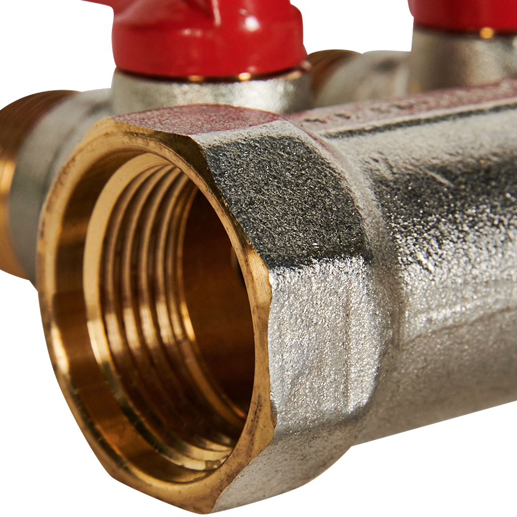 Коллектор с шаровыми кранами STOUT 3/4 , 2 отвода 1/2  (красные ручки)