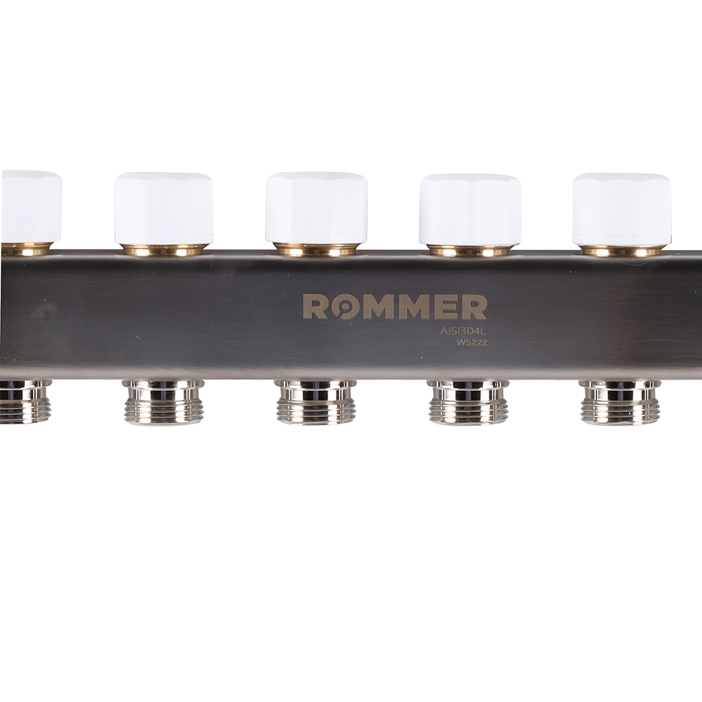 Коллектор из нержавеющей стали с расходомерами ROMMER, с клапаном вып. воздуха и сливом 11 выходов, RMS-1201-000011