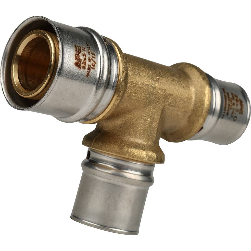 Тройник переходной STOUT 32х26х26 для металлопластиковых труб прессовой, SFP-0005-322626