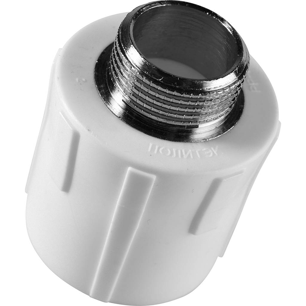 Муфта комбинированная Политэк 32х3/4 наруж. резьба для полипропиленовых труб под сварку (цвет белый), 9000003234