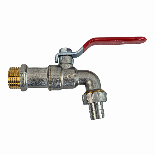 Кран шаровой водоразборный ручка рычаг, латунь, наружная/наружная резьба 1/2х1/2-14, индивидуальная упаковка, никель, RTP