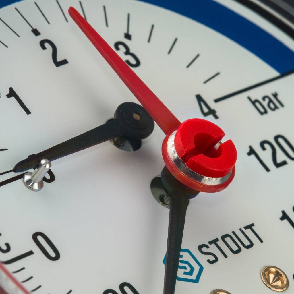 STOUT Термоманометр аксиальный 80 мм в комплекте с автоматическим запорным клапаном