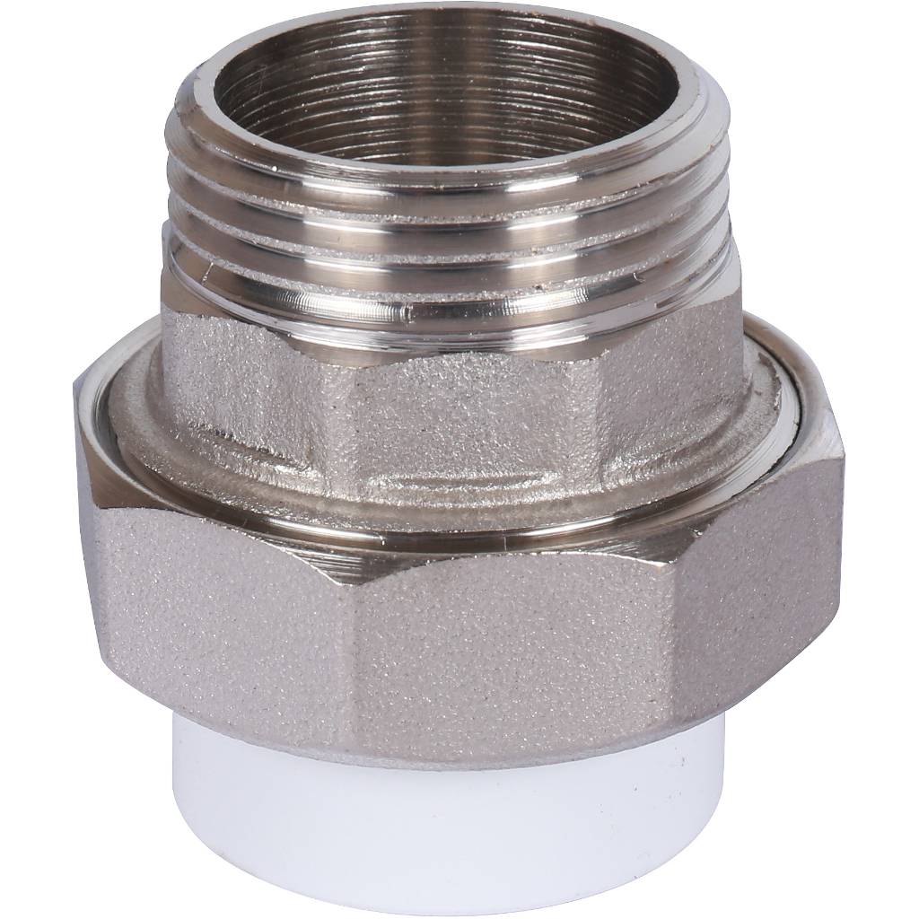 Муфта разъемная с наружной резьбой Политэк 25х1 для полипропиленовых труб под сварку (цвет белый)