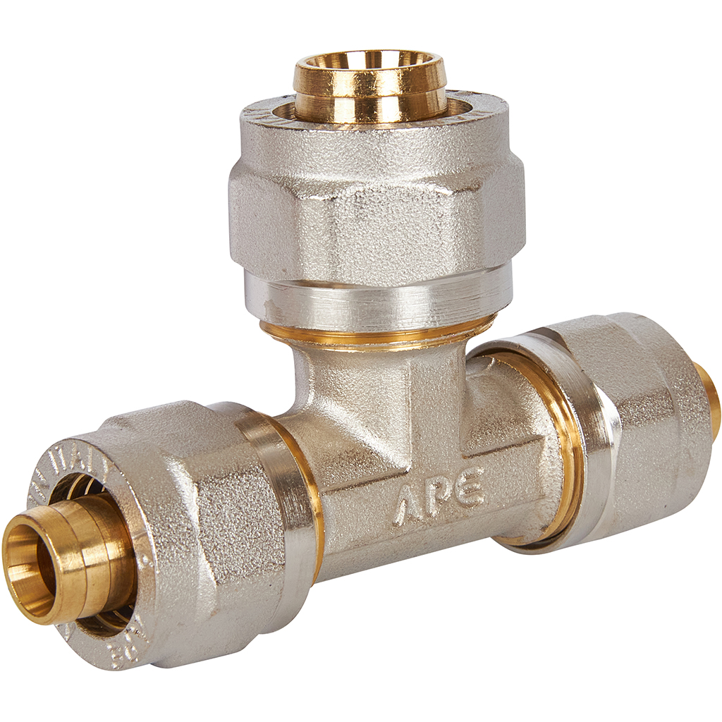 Тройник переходной STOUT 16x20x16 для металлопластиковых труб винтовой, SFS-0010-162016