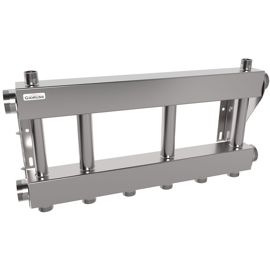 Модульный коллектор GIDRUSS MKSS-250-3x25 (до 250 кВт, 2 магистр. подкл. G 2, 3 контура G 1 вверх или вниз)