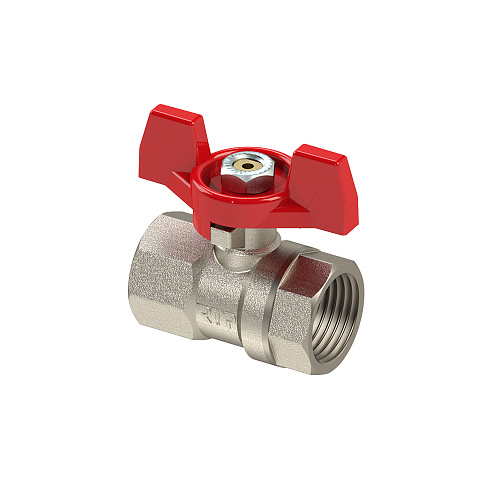 Кран шаровой ручка бабочка, латунь, внутренняя/внутренняя резьба  3/4,PN25 никель, РТП