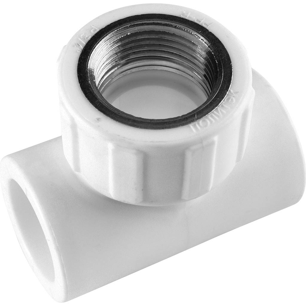 Тройник Политэк 25х3/4 с внутренней резьбой для полипропиленовых труб под сварку (цвет белый)